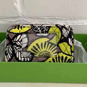 New With Box Classic Gray, Bright Yellow And Black Vera Bradley Wristlet/Wallet